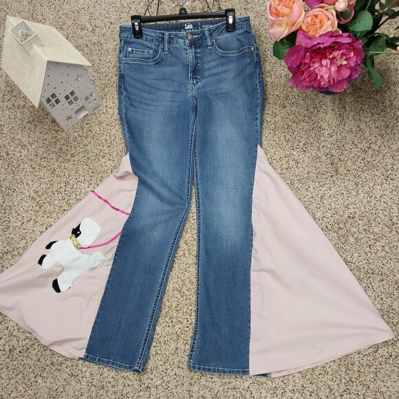 handmade Denim - 3346 Size 8 Lee Riders In Pink Poodle Skirt Bell Bottoms